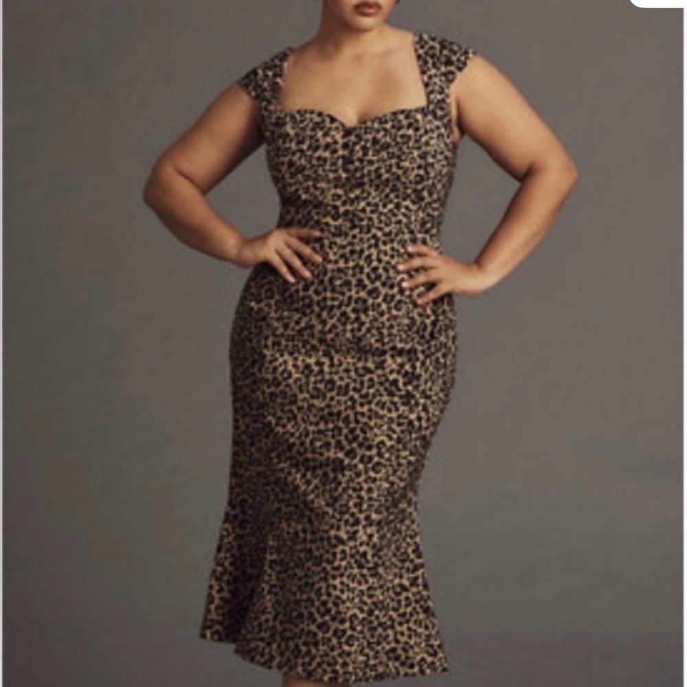 Anthropologie Leopard-Print Cap Sleeve Maxi Dress - Beige/Brown